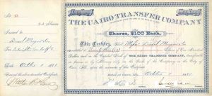 Cairo Transfer Co. Issued to Drexel, Morgan and Co. - 1881 dated Stock Certificate