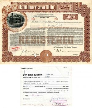 Baltimore and Ohio Railroad Co. $5,000 Bond Signed by James Bond