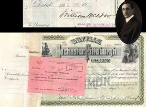 Buffalo, Rochester and Pittsburgh Railway Co. - Issued to and Signed by William McAdoo - 1922 dated Autograph Railroad Stock Certificate