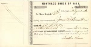 Hudson River Railroad Co. Transfer to James J. Roosevelt - 1862 dated $3,000 Bond