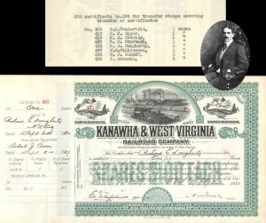 Kanawha and West Virginia Railroad Co. Transferred to William K. Vanderbilt - 1930 or 1932 dated Stock Certificate