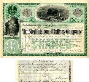 Sterling Iron and Railway Co. Transferred to Jay Cooke, Jr. - Stock Certificate