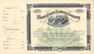 Monte Cristo Railway Co. signed by C.S. Mellen - Unissued Autographed Stock Certificate