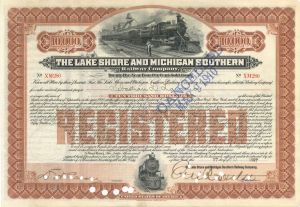 Lake Shore and Michigan Southern Railway Co. signed by E.V.W. Rossiter - 1907 dated $10,000 - Bond