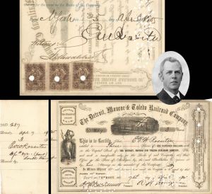 Detroit, Monroe and Toledo Railroad Co. signed by E.V.W. Rossiter - 1905 dated Autographed Stock Certificate