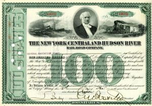 New York Central and Hudson River Railroad Co. signed by E.V.W. Rossiter - Stock Certificate