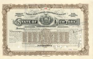 State of New York Loan for Canal Improvement Issued to the will of Alfred G. Vanderbilt - $10,000 1923 dated Bond