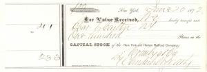 New York and Harlem Railroad Co. signed by Cornelius Vanderbilt II - 1871 or 1872 dated Autographed Railway Stock Certificate