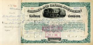 Chicago and Canada Southern Railway Co. signed by Cornelius Vanderbilt II - Autographed Stock Certificate