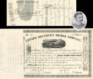 Canada Southern Bridge Co. Issued to and Signed by Frederick W. Vanderbilt - 1902 and 1933 dated Autographed Stock Certificate