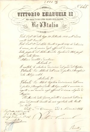 Vittorio Emanuele II signed Document - 1874 dated Autograph