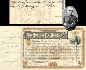 Mahoning Coal Railroad Co. signed by H.B. Payne - 1884-1890 dated Autographed Stock Certificate