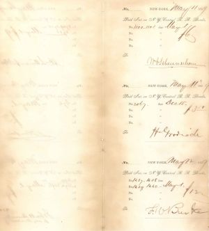 N.Y. Central R.R. Bond stubs signed by William Schermerhorn - 1859 dated Autographed Railroad Bond Stub