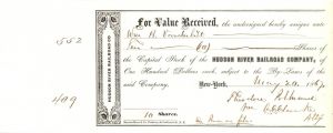 Hudson River Railroad Co. issued to Wm H. Vanderbilt - 1867 dated Stock Certificate