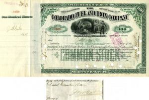 Colorado Fuel and Iron Co. signed by John W. Gates - Stock Certificate