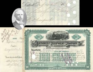 Northwest Equipment Co. of Minnesota issued to and signed by Colgate Hoyt - 1888 dated Autographed Stock Certificate