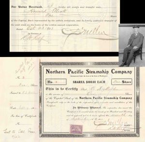 Northern Pacific Steamship Co. signed by C.S. Mellen twice - 1901 dated Autographed Stock Certificate