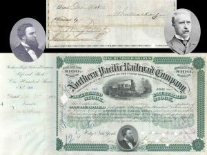 Northern Pacific Railroad Co. issued to and signed by John MacKay and signed by Frederick Billings - Billings, Montana - 1880 dated Autograph Stock Certificate