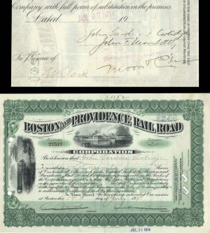 Boston and Providence Rail Road Corp. Issued to John Gardner Coolidge - 1914 dated Stock Certificate