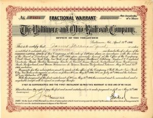 Baltimore and Ohio Railroad Co. Issued to James Stillman