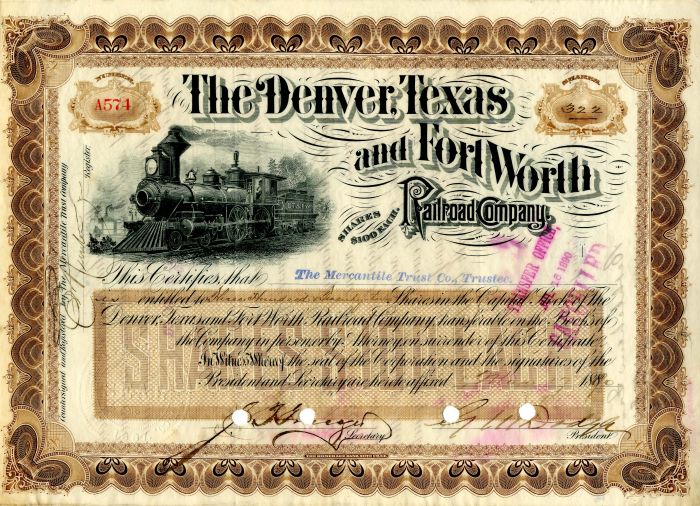 Denver, Texas and Fort Worth Railroad Co. signed by G.M. Dodge