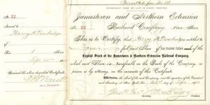 Jamestown and Northern Extension Railroad Co. Signed by Geo. H. Earl