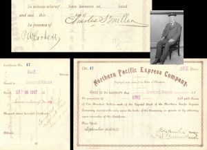 Northern Pacific Express Co. Issued to and signed by Charles S. Mellen - 1897 dated Autographed Stock Certificate