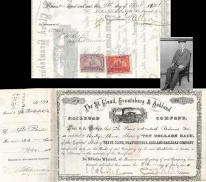 St. Cloud, Grantsburg and Ashland Railroad Co. Signed by C. S. Mellen twice - 1900 dated Autographed Stock Certificate