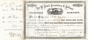 St. Cloud, Grantsburg and Ashland Railroad Co. Signed by C. S. Mellen - 1900 dated Autographed Stock Certificate