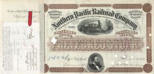 Northern Pacific Railroad Co. issued to and signed by B.P. Cheney - 1876 dated Autographed Stock Certificate