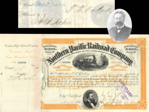 Northern Pacific Railroad Co. issued to and signed by T. F. Oakes - 1888 dated Autographed Stock Certificate