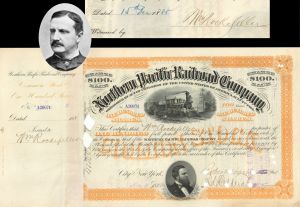 Northern Pacific Railroad Co. issued to and signed by William Rockefeller - 1885 dated Autograph Railway Stock Certificate