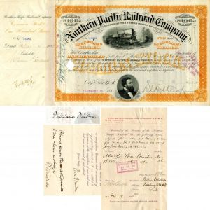 Northern Pacific Railroad Co. issued to and signed by William Windom