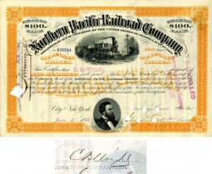 Northern Pacific Railroad Co. issued to and signed by C.B. Wright - Stock Certificate