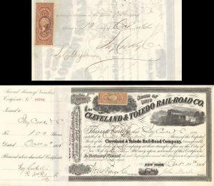 Cleveland and Toledo Rail-Road Co. issued to Jay Cooke and Co. - 1866 or 1868 dated Stock Certificate