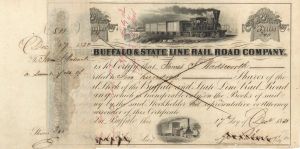 Buffalo and State Line Rail Road Co. Issued to James S. Wadsworth - 1851-1858 dated Stock Certificate