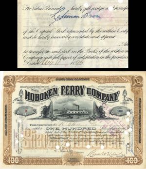 Hoboken Ferry Co. transferred to Lehman Brothers - 1896 dated Stock Certificate