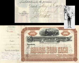 Northwest Equipment Co. of Minnesota issued to J.P. Morgan and Co. and signed by J.P. Morgan Jr. - 1896 and 1897 dated Autographed Stock Certificate