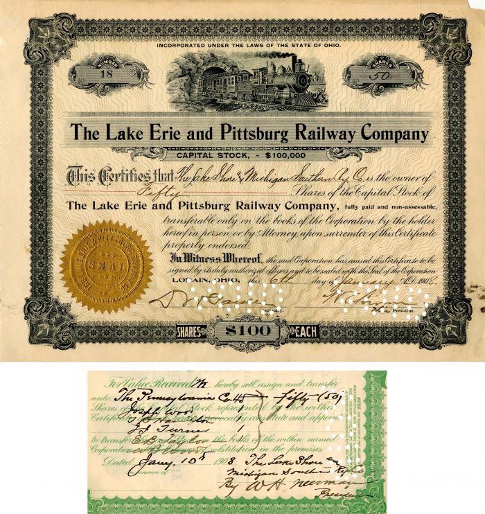 Lake Erie and Pittsburg Railway Co. signed by W.H. Newman