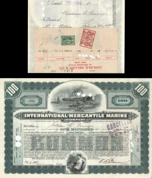 International Mercantile Marine Co. issued to and signed by William C. Carnegie - 1917 dated Autographed Stock Certificate - Titanic History