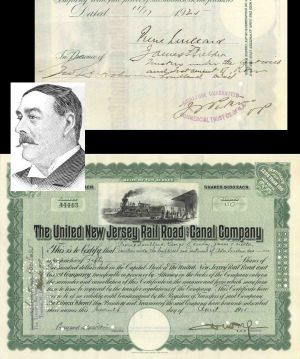 United New Jersey Rail Road and Canal Co. issued to and signed by Pierre Lorillard - 1925 dated Autographed Stock Certificate