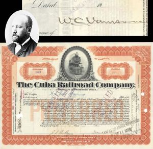 Cuba Railroad Co. issued to and signed by W.C. Van Horne - 1903 dated Autographed Stock Certificate