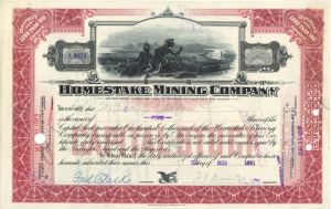Homestake Mining Co. signed by Fred Clark - 1913 Autograph Mining Stock Certificate