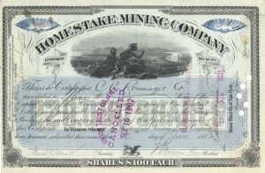 Homestake Mining Co. signed by Fred Clark - 1902 dated Autograph Mining Stock Certificate