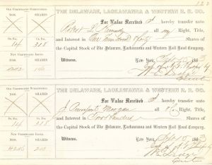 Delaware, Lackawanna and Western R.R. Co. Issued to J.Pierpont Morgan and Signed twice by William E. Dodge - Stock Certificate