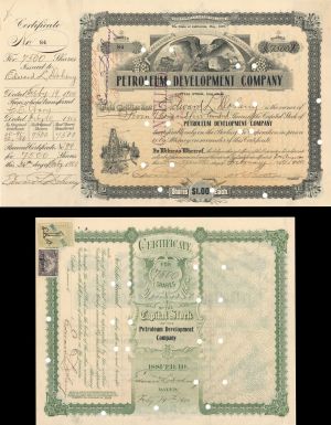 Petroleum Development Co. Issued to and Signed by Edward L. Doheny - 1899 or 1900 dated Autographed Stock Certificate