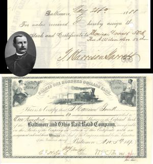 Baltimore and Ohio Rail-Road Co. issued to and signed by T. Harrison Garrett - 1887 dated Stock Certificate 