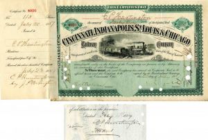 Cincinnati, Indianapolis, St. Louis & Chicago Railway Co. Issued to/Signed by C.P. Huntington - Railroad Stock Certificate