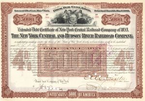 New York Central and Hudson River Railroad Co. Signed by E.V.W. Rossiter - 1903 dated Autographed $5,000 Bond