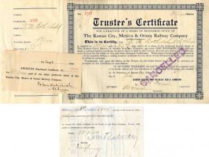 Kansas City, Mexico and Orient Railway Co. Issued to N.M. Rothschild and Sons and Signed by N.M. Rothschild - Stock Certificate